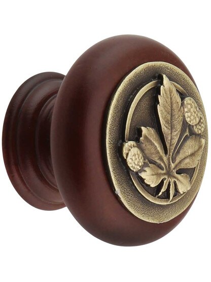 Horse Chestnut Wood Knob in Cherry/Antique Brass.